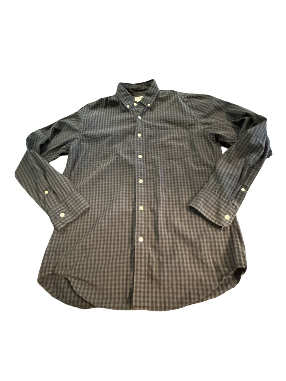 J.Crew Men’s Gingham Button Down Shirt Medium Dark Gray Black Checked Long Sleev